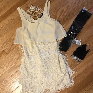 American Eagle ivory flapper fringe dress & costume accessories small Halloween